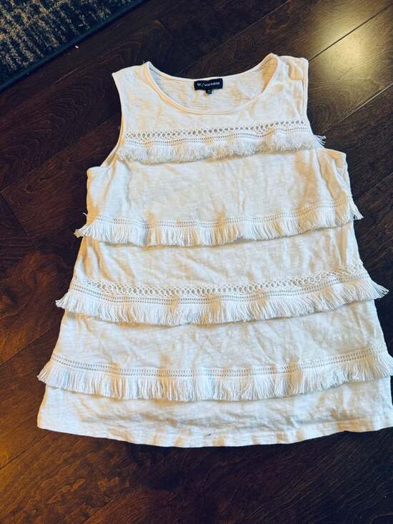 W. by Wantable Tops - W. by Wantable Women's Sleeveless White Tiered Fringe Tank Top